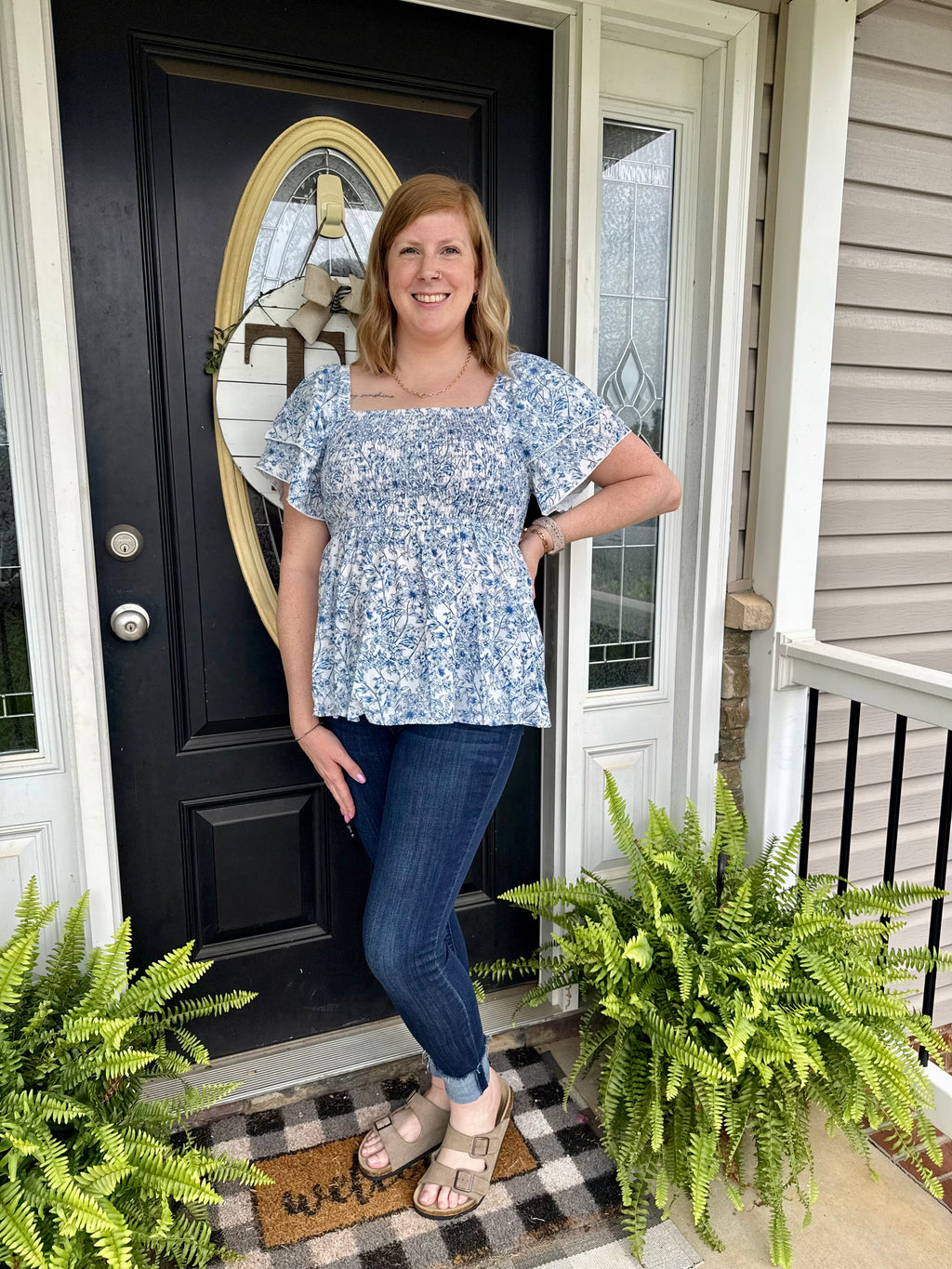 Sky Blue Floral Smocked Top