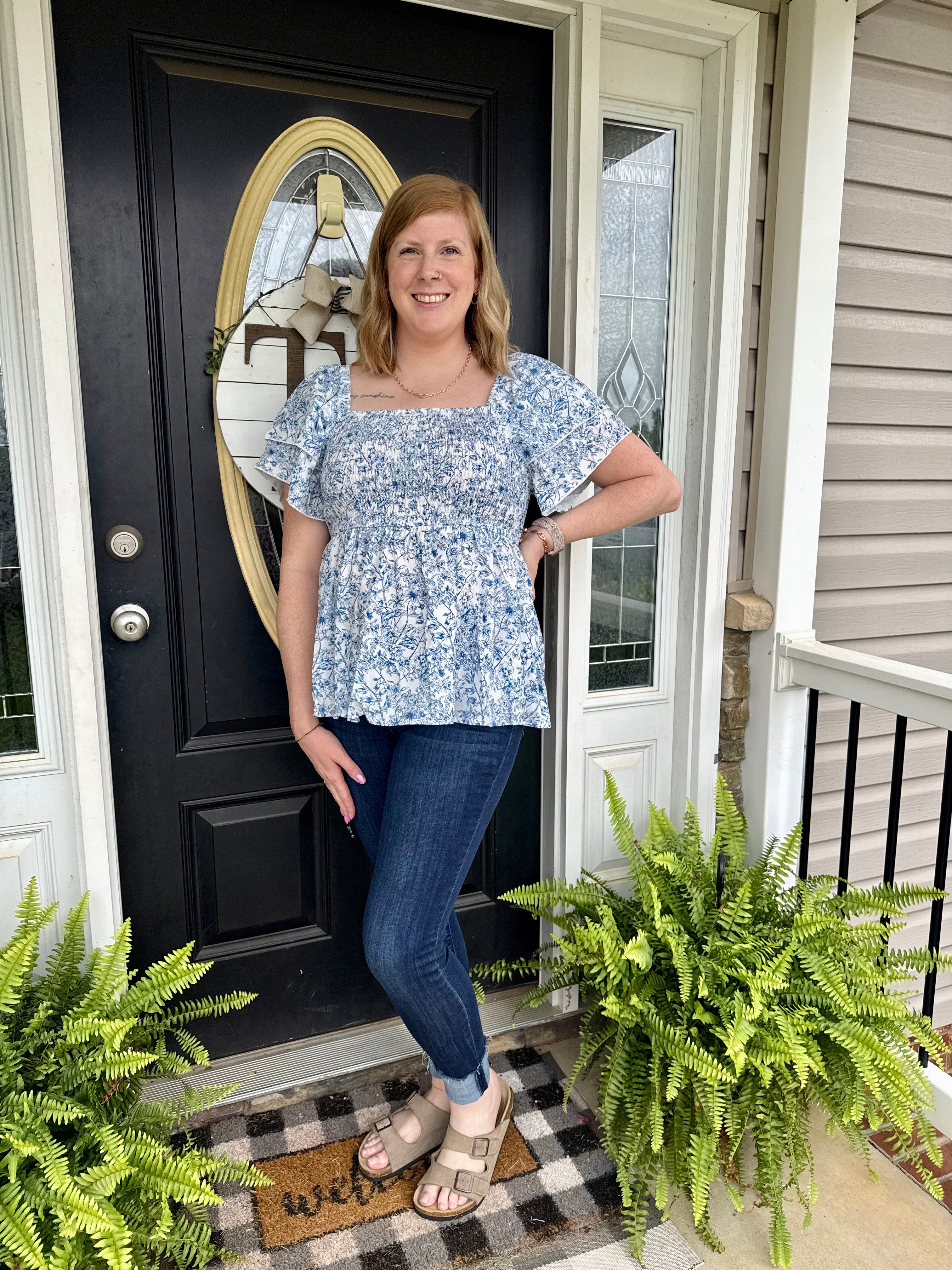 Sky Blue Floral Smocked Top