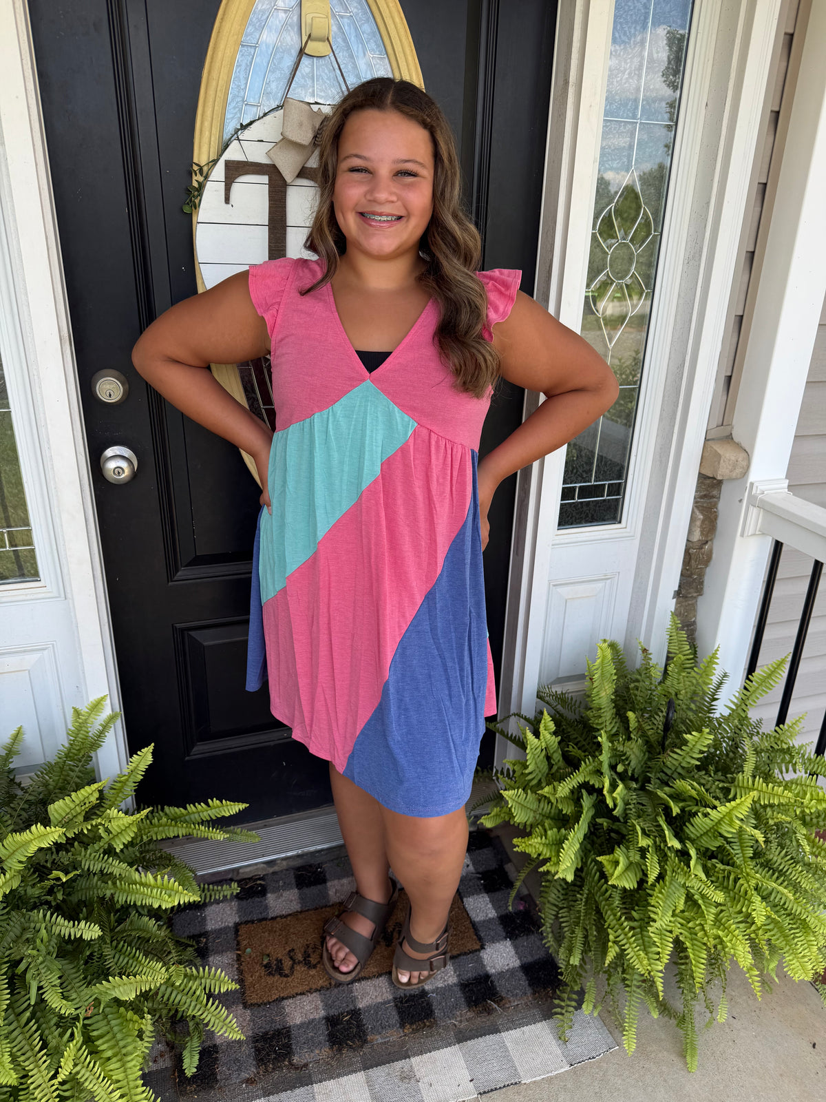 Colorblock babydoll dress