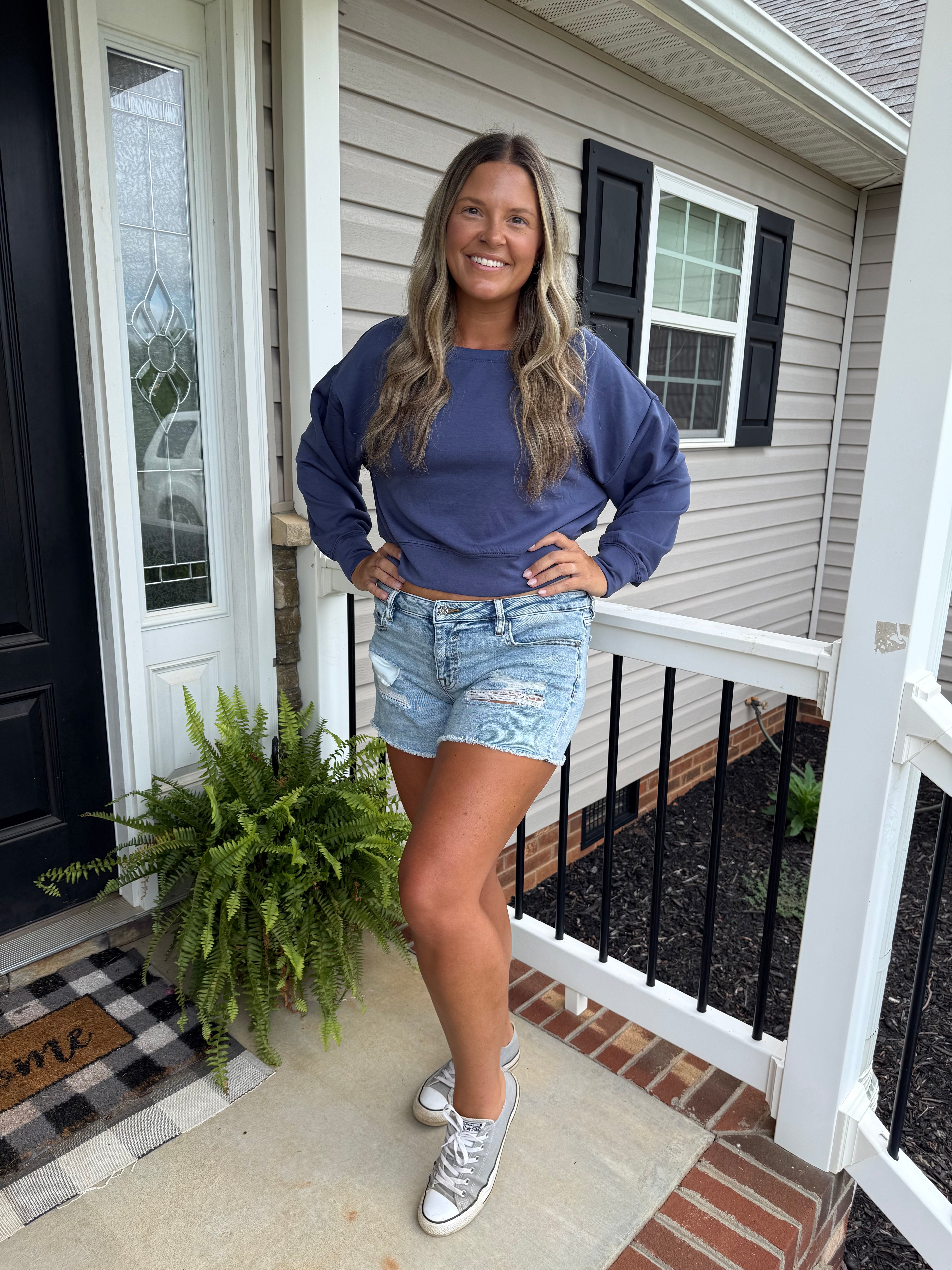 Indigo boat neck shortie pullover