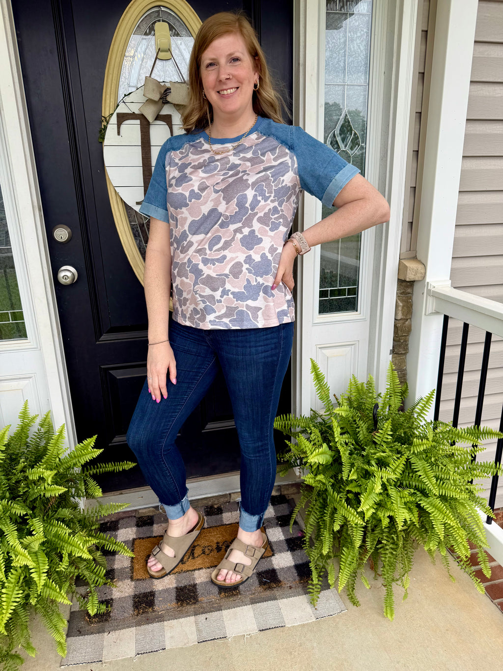 Camo & Denim Colorblock Tee