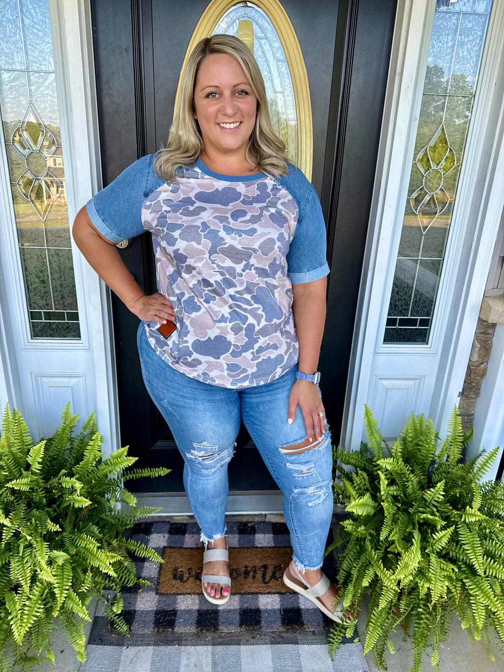 Camo & Denim Colorblock Tee