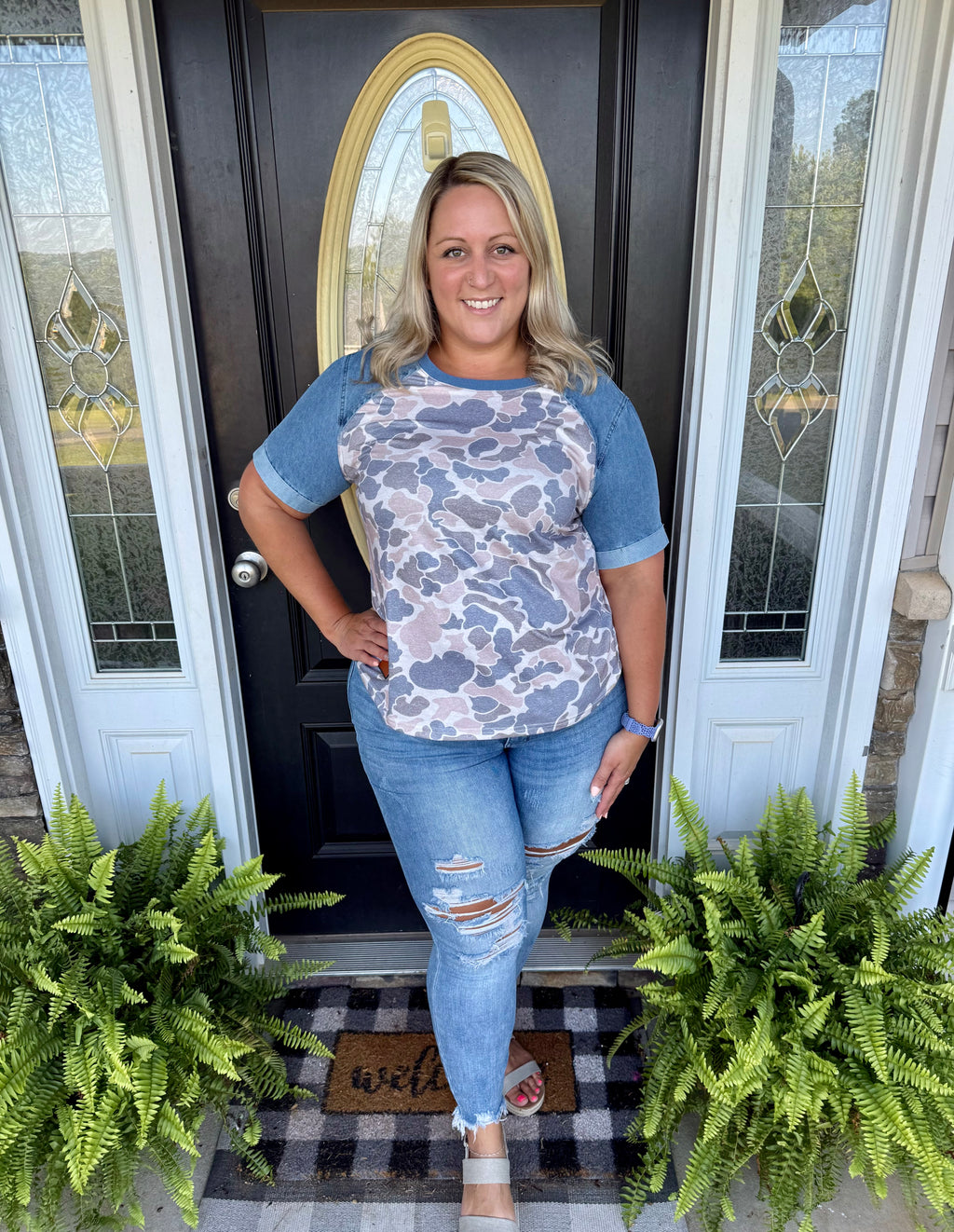 Camo & Denim Colorblock Tee