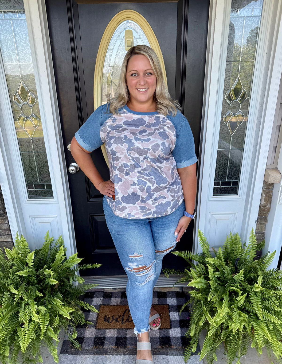 Camo & Denim Colorblock Tee