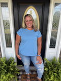 Heather Ocean Round Neck Relaxed Tee