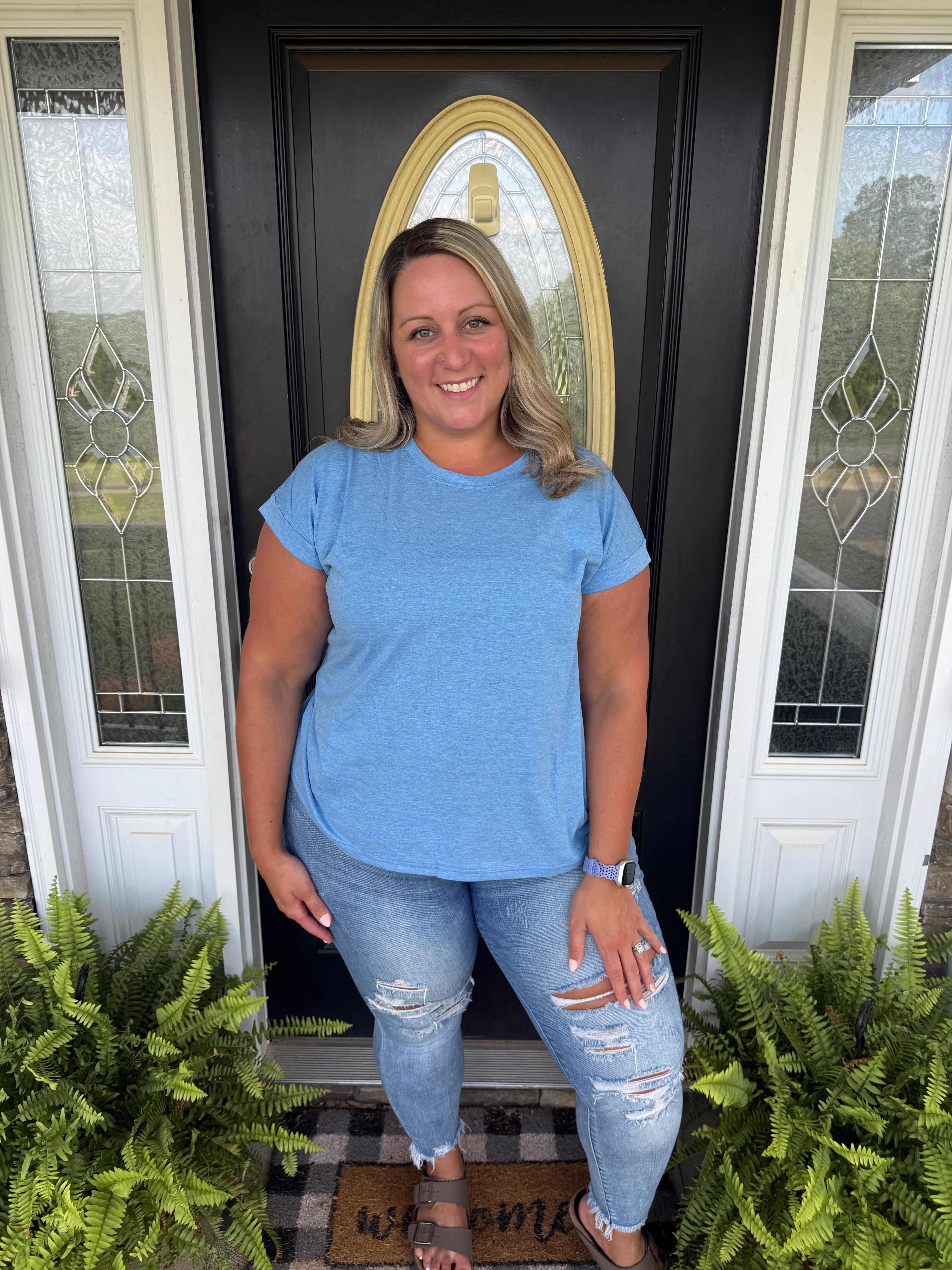 Heather Ocean Round Neck Relaxed Tee