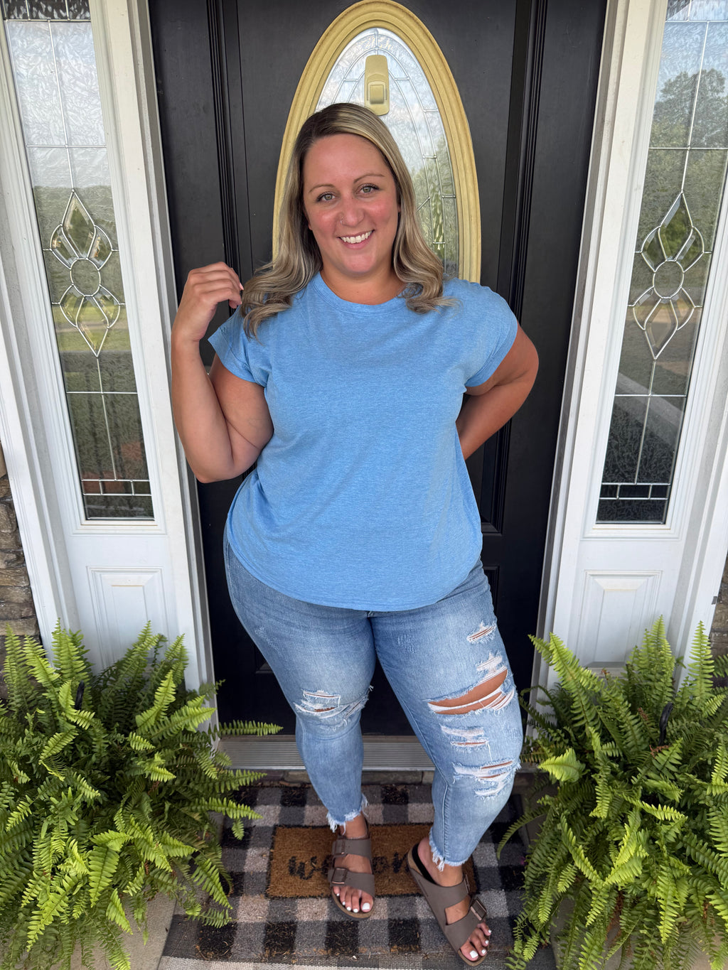 Heather Ocean Round Neck Relaxed Tee