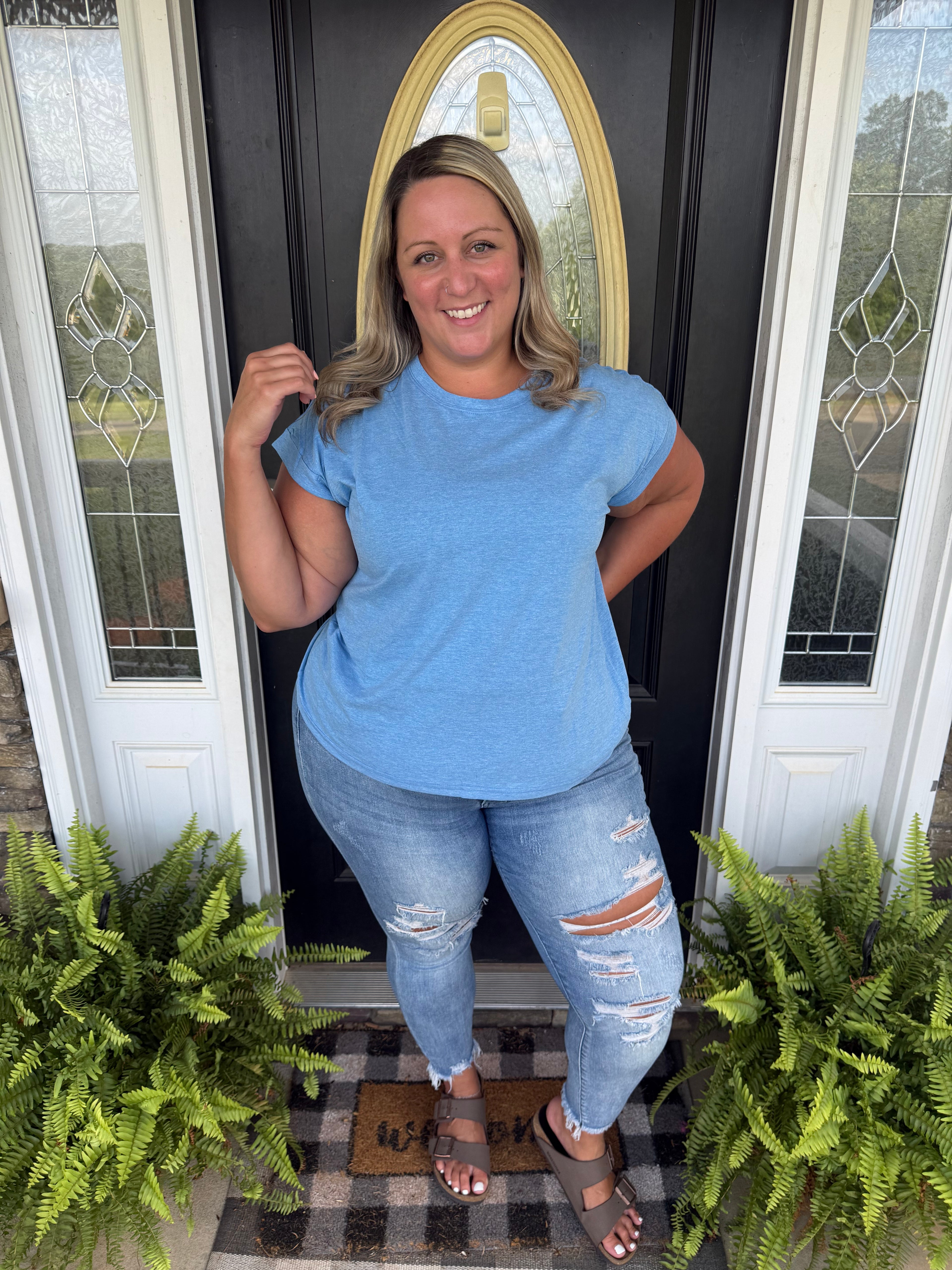 Heather Ocean Round Neck Relaxed Tee