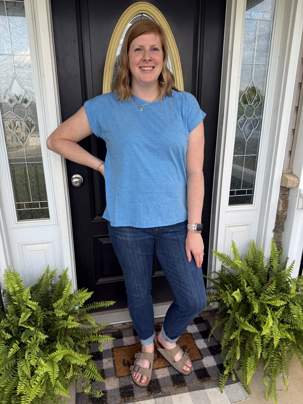 Heather Ocean Round Neck Relaxed Tee