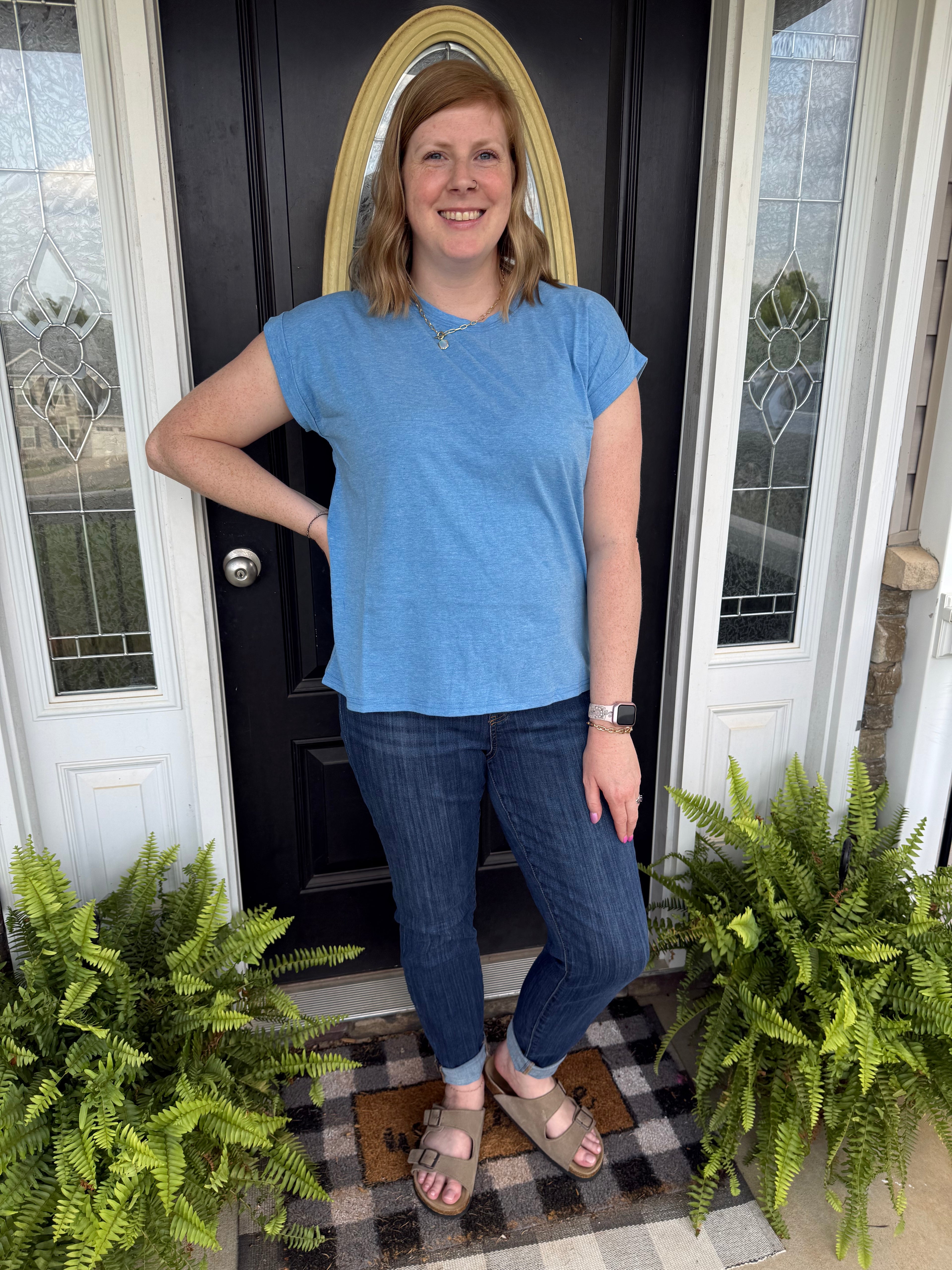 Heather Ocean Round Neck Relaxed Tee